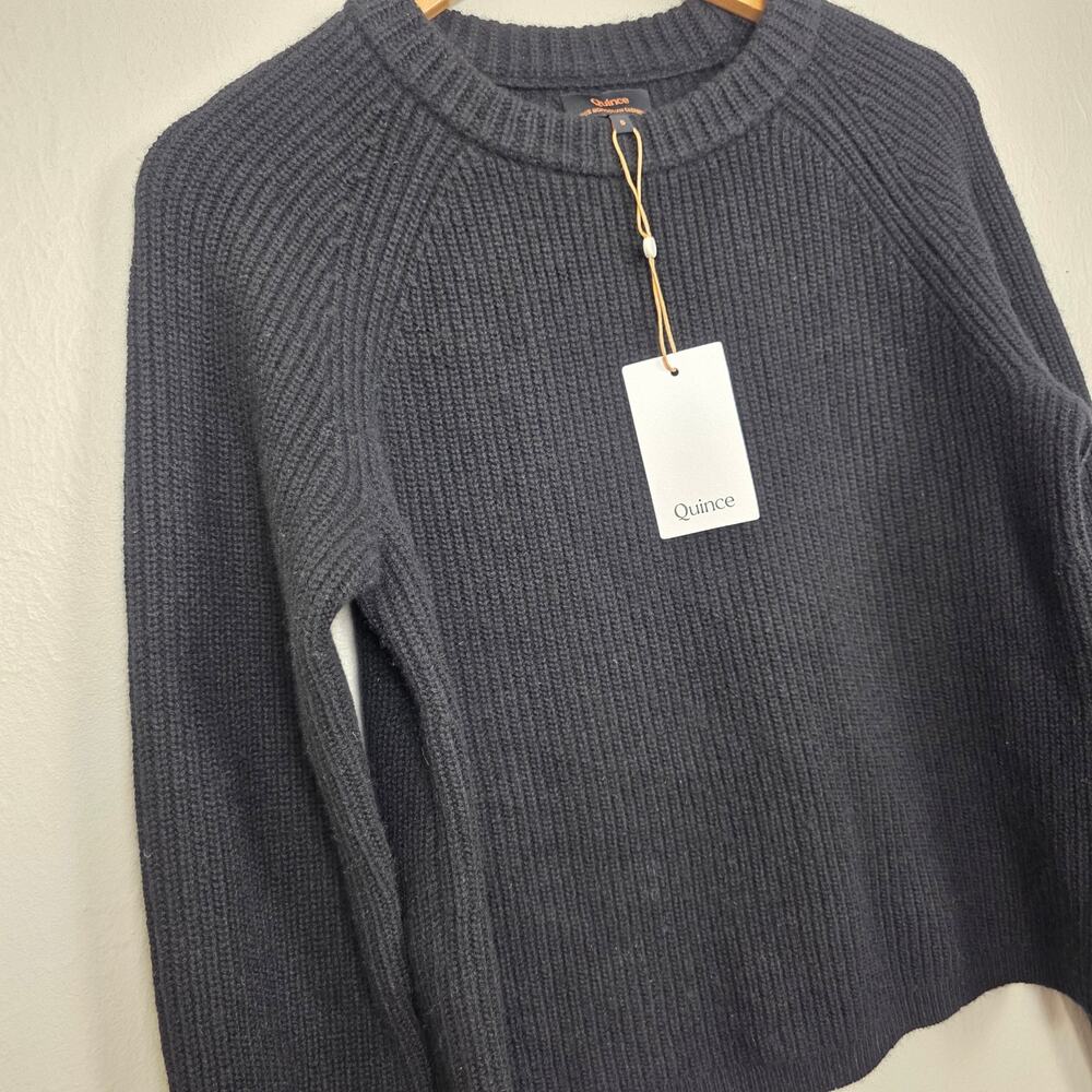 Quince 100% Mongolian Cashmere Black Fisherman Ribbed Crewneck Sweater NWT S - Picture 7 of 11